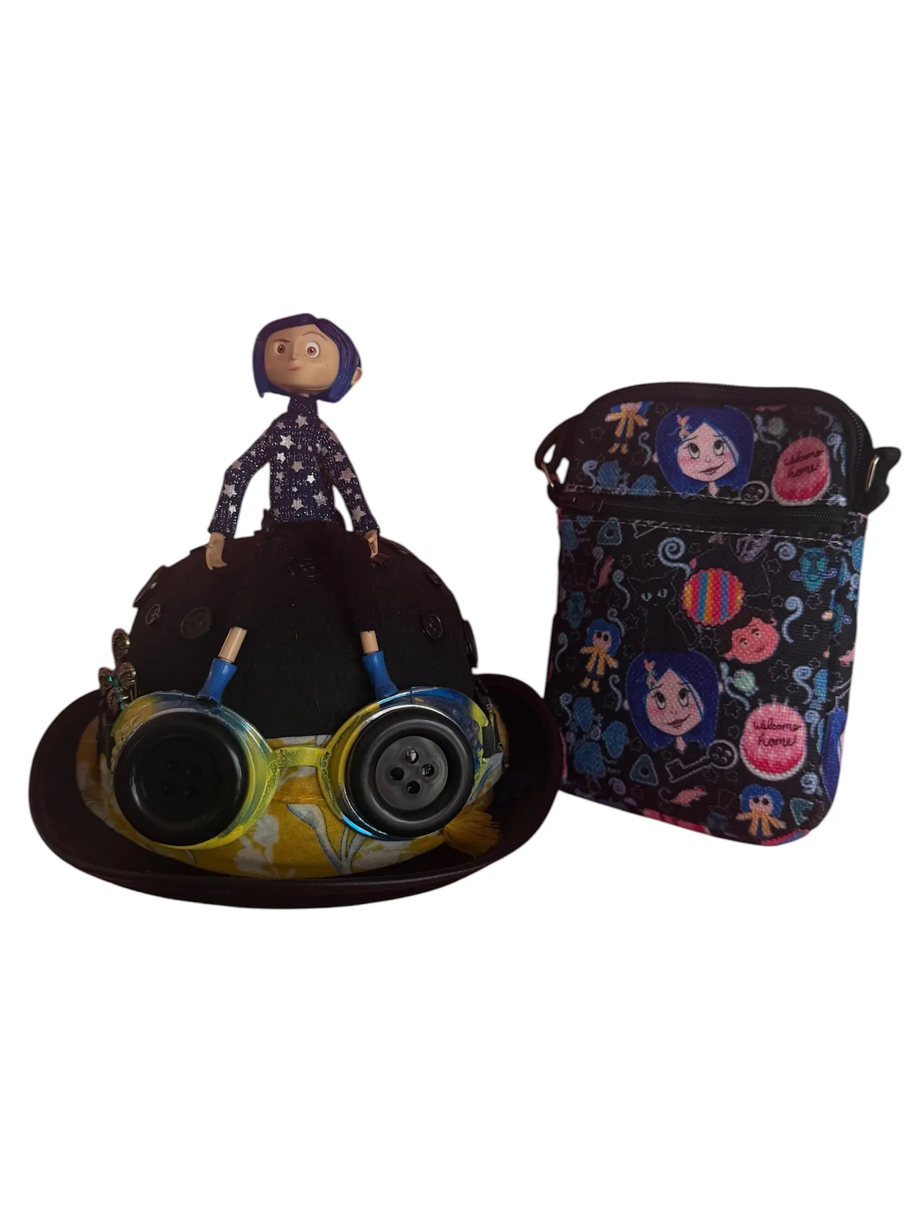 Once upon a outfit Limited Edition Coraline-Style Statement Hat, Unisex Dark Fashion Handmade Craft, Wearable & Lightweight for Photoshoots