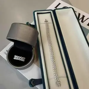 Double layer pearl bracelet ring set, bracelet ring length can be customized, fashionable, noble, simple and atmospheric pearl size 3-4mm