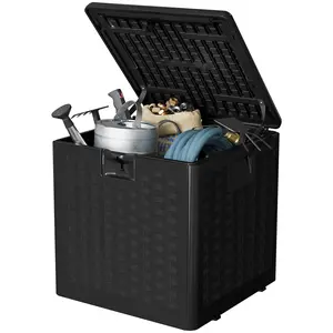 Garvee - 28 Gallon Outdoor Storage Box with Lid, Weather-Resistant Plastic Storage Container with Lock for Patio Furniture