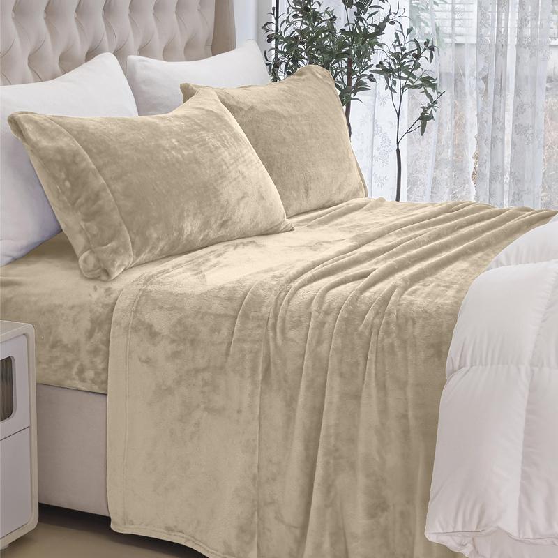 Elegant Comfort 4-Piece Velvet Plush Flannel Sheet Set - Ultra-Soft Cozy Bedding for Warmth and Comfort.