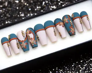 AURA NAILS \ Matte Latte Autumn Nails – Elegant Coffin Press On, Kawaii Wedding Set, Japanese Style