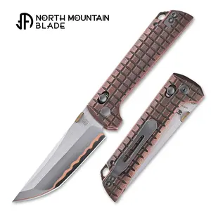 North Mountain Blade 2418-CU-G-5 Chop – 3.5" 5-Layer Copper Steel Copper Grid Handles Crossbar Lock Knife - Folding Knife with Pocket Clip & Lanyard Hole - Lightweight EDC Utility Knife