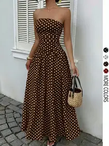 Women's Elegant Chic Fashion Polka Dot Print Halter Dress, Stylish Sleeveless Maxi Dress for Parties and Casual Wear