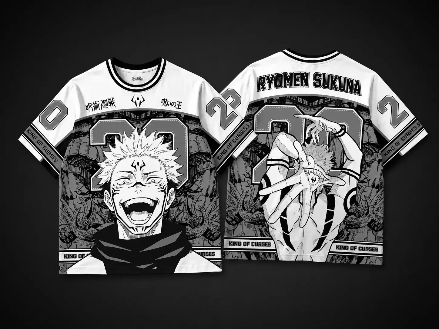 Jujutsu Kaisen Ryomen Sukuna Jersey King of Curses Anime Baseball Jersey Streetwear V-Neck Athletic Mesh Tee Premium Graphic Over-sized Manga Cosplay Shirt Gift for Him