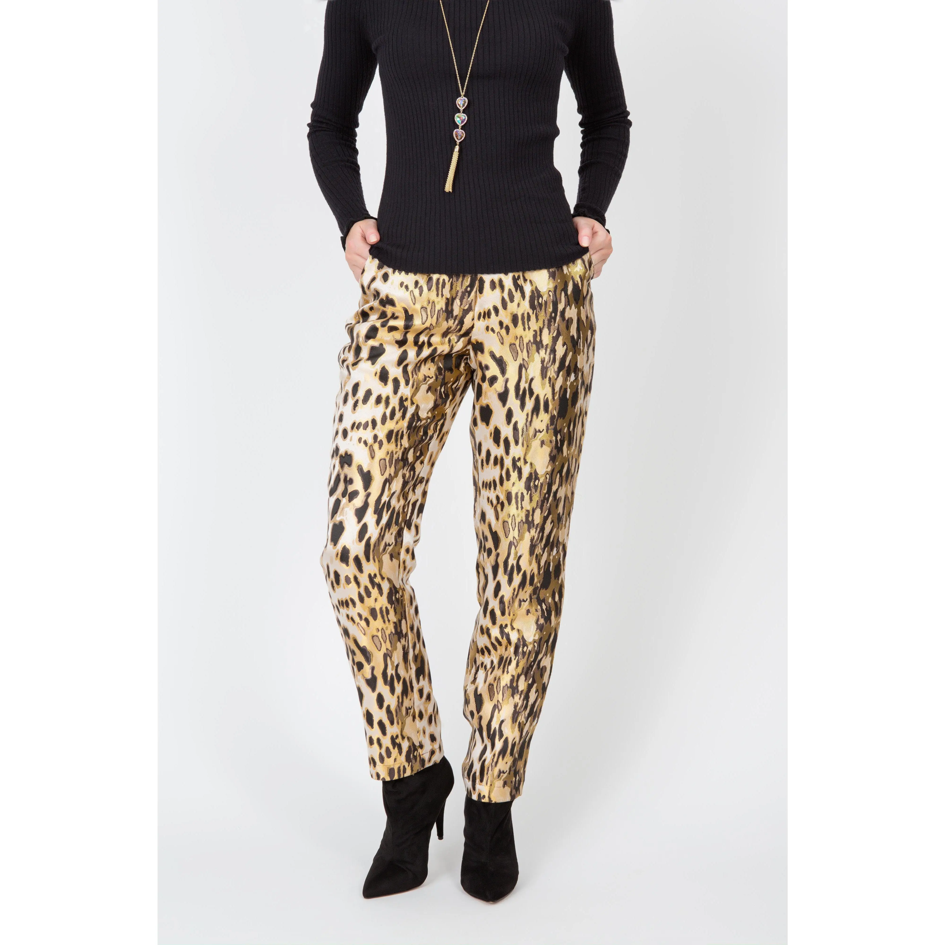 Golden Leopard Jacquard  Cigarette Pant