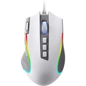 F-MUW03  M612 RGB Gaming Mouse, 8000 DPI Wired Optical Mouse with 9 Programmable Buttons & 5 Backlit Modes, Software Supports DIY Keybinds Rapid Fire Button, Gray&White