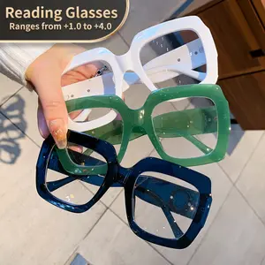 Men & Women Vintage Reading Glasses, Clear Transparent Computer Reading Eyewear, Reading Eyeglasses, Magnifying +1.0 to +4.0, Large Square Frame