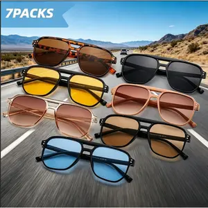 7 Pack Unisex Retro Sunglasses, UV Protection Shades, 7 Color PC Frame Eyewear Set, Lightweight Trendy Glasses for Daily Wear, Parties & Outdoor Activities