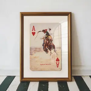 Cowboy Ace of Hearts Print – Texas Rodeo Wall Art, Retro Playing Card Decor, Southwestern Cowboy Print, Western Bar Cart ArtNO FRAME