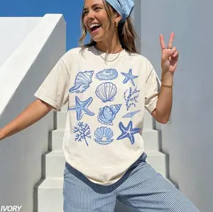 Comfort Colors Seashell Shirt, Womens Summer T-Shirt, Ocean Lover Gift, Sea Shell Tshirt, Travel Tee, Cute Ocean Aesthetic Graphic Shirt, Vacation Outfit