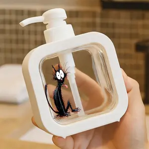 Black Cartoon Cat Grotesque Surreal Design - Moisturizing Hand Pump Bottle, Soap Dispenser, Kitchen & Bathroom Soap , Durable Plastic for Themed Spaces, Violent Distorted Aesthetic, Halloween Decorations