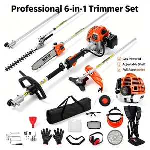 【DealsForYouDays】52CC 6-in-1 Gas-Powered Multi-Functional Garden Tool Set - Grass Trimmer, Hedge Trimmer, Weed Eater, Brush Cutter, Edger, Pole Saw Chainsaw Pruner, Shoulder Strap, Cutting Blade, Lawn Care Dad Gift