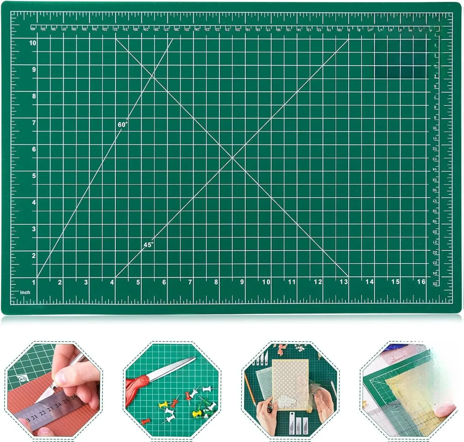 1 Piece Self-Healing Rotary Cutting Mat, 12x18in Double-Sided 5-Ply PVC Layers Office Cutting Supply with Grid Lines & Healing Surface, Ideal for Artists’ Precise Angle Cuts with Rotary Cutters (Sewing, Scrapbooking Use)