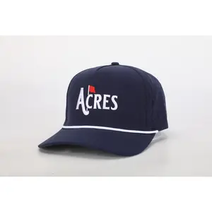 Acres Cotton Golf Rope Hat - Sporty 5-Panel Hat with Embroidered Logo, Laser Perforation, Casual Navy/White Color, Sporty Hats