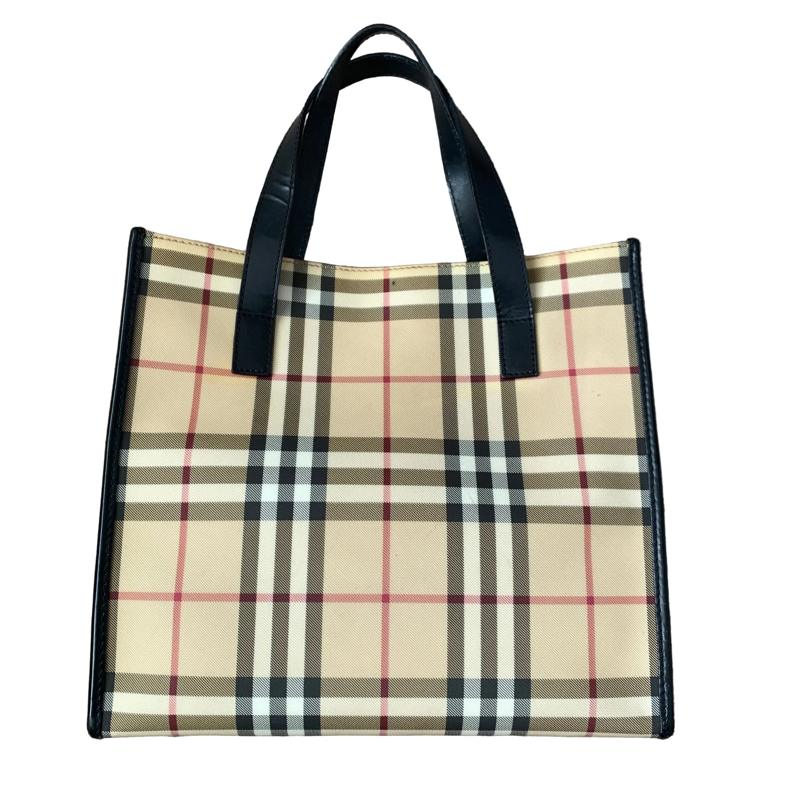 Pre-owned BURBERRY bag Tote Bags classic check black leather tote Authentic with COA 11x10x45