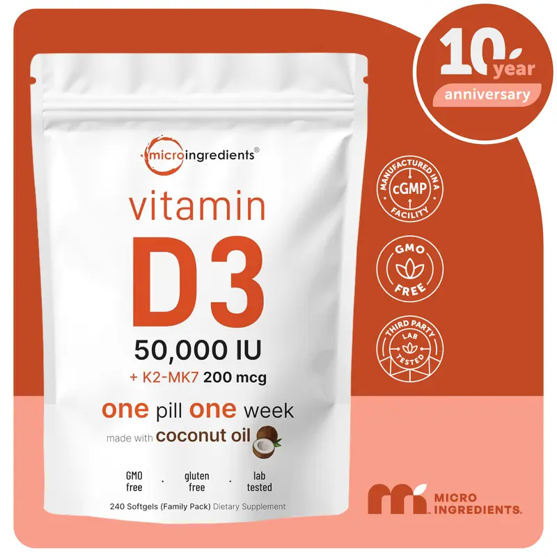 Micro Ingredients Vitamin D3 K2 Supplement Softgels 7
