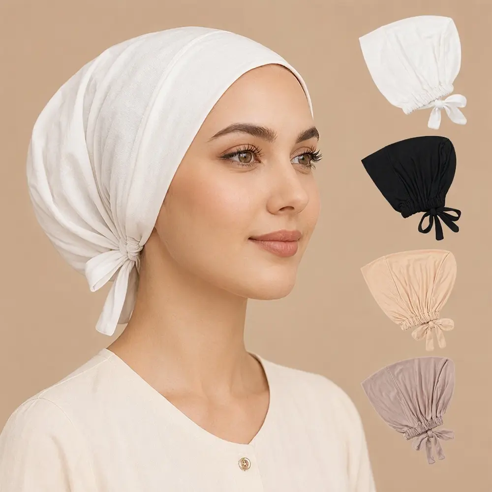 4Pcs Breathable Modal Underscarf Caps - Adjustable Tie-Back Muslim Hijab Caps for the Ultimate Clean Girl & Modest Vibe