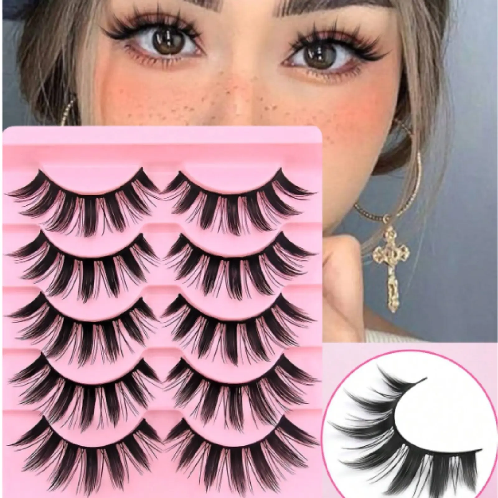 5 Pairs Manga Lashes, Wispy Anime False Eyelashes Natural Look, Fluffy Spiky Doll Eyelashes, Cartoon Lashes,Makeup False Eyelashes