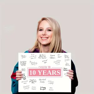 Girl's 10th Birthday Signature Board - Happy "Cheers to 10 Years" Party Decoration, with Birthday Party Guest List Organizer - Anniversary, Retirement Decoration - No Frame Needed - Perfect 10th Birthday Gift, Girly Style Birthday Decoration, Fun Design,
