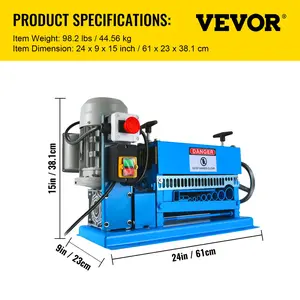 VEVOR 1.5-40MM Electric Cable Stripping Machine 370W, Efficiently Strips Various Metal Wires, Includes 10 Blades, Speeds Up to 15M/Min