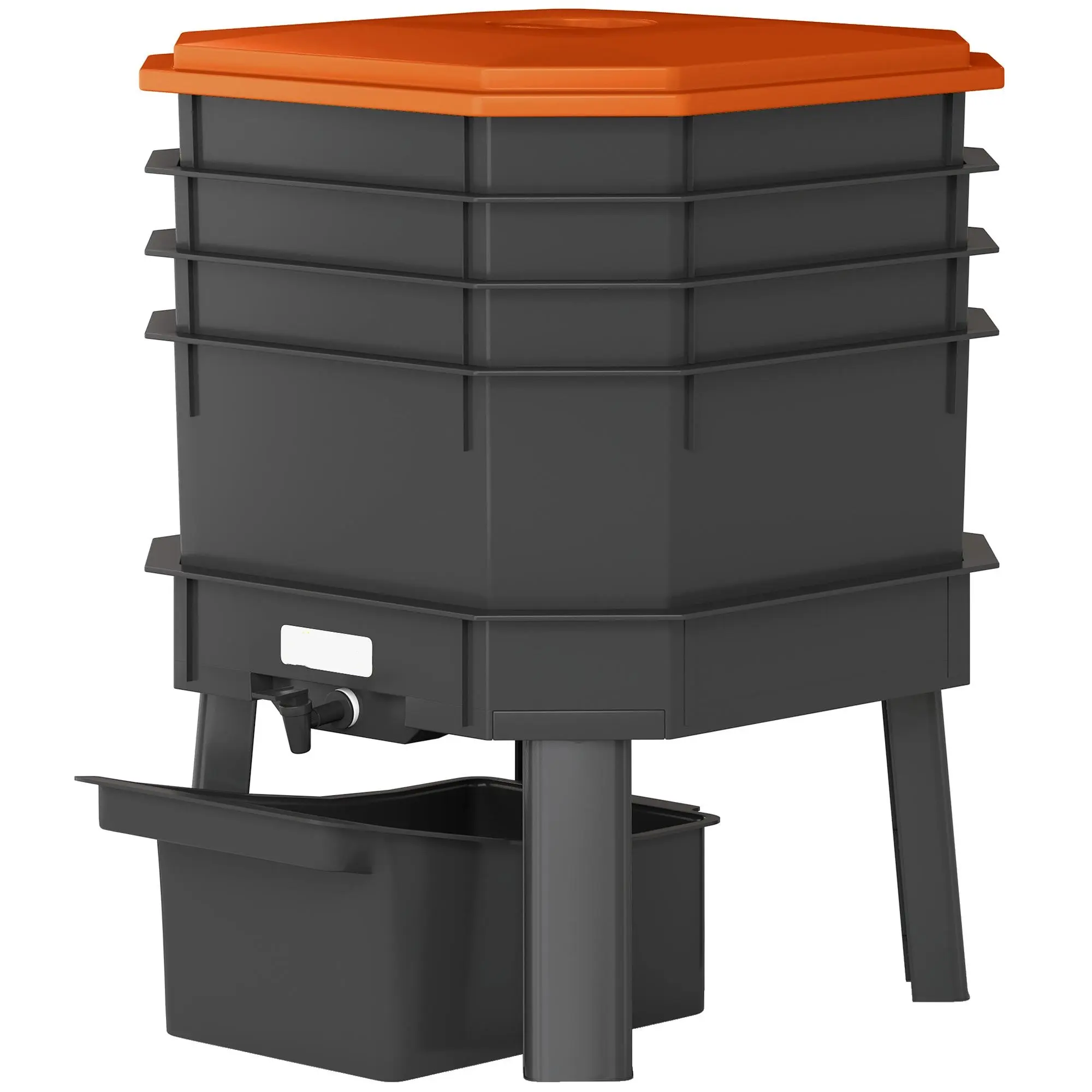 7.4 Gal 4-Tray Worm Composter Bin, Indoor-Outdoor Food Waste Recycling Bin for Home Supplies, Orange – Ideal for Kitchens, Balconies