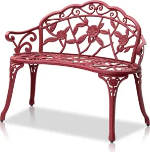 VINGLI 38.5" Patio Park Garden Outdoor Metal Rose Bench,Cast Iron Cast Aluminium Frame Antique Finish Chair,Accented Lawn Front Porch Path Yard Decor Deck Furniture for 2 Person Seat