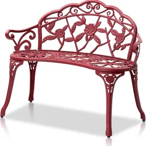 VINGLI 38.5" Patio Park Garden Outdoor Metal Rose Bench,Cast Iron Cast Aluminium Frame Antique Finish Chair,Accented Lawn Front Porch Path Yard Decor Deck Furniture for 2 Person Seat