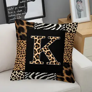 Leopard Print Initial K-N Pattern Cushion, Zipper Closure Square Pillow, Vintage Style Decorative Pillow for Living Room, All Season Gift