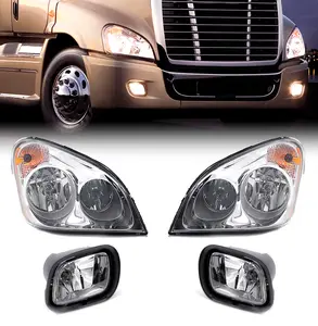 Headlight and Fog Light Set for 2008-2018 Freightliner Cascadia Semi Trucks | Halogen | Chrome Housing