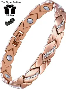 Women's leaf bracelet, pure copper magnetic bracelet with diamonds, 3500 gauss effective magnet, outdoor fun, Pure copper bracelets