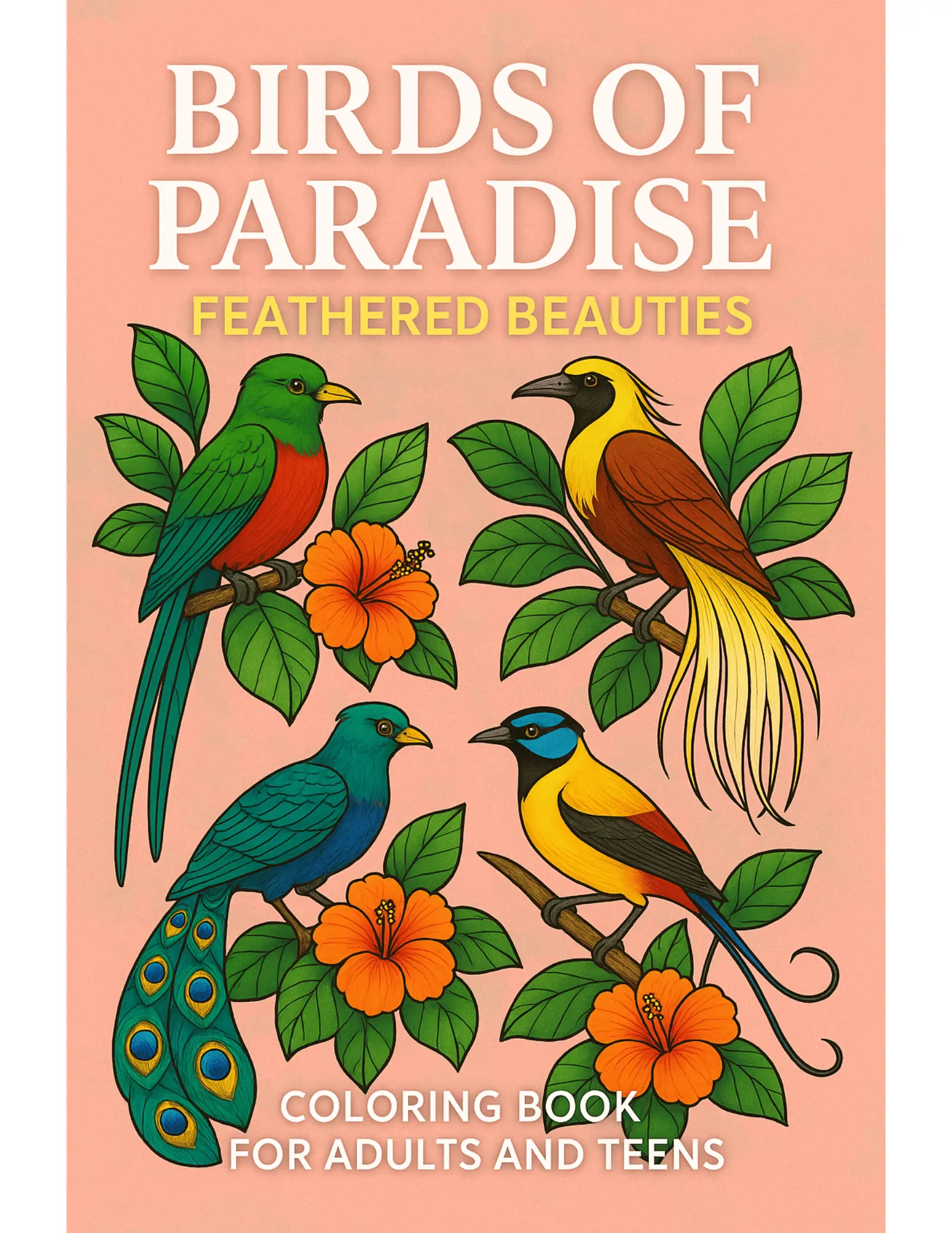Birds of Paradise Feathered Beauties Coloring Book Sheets For Adults and Teens