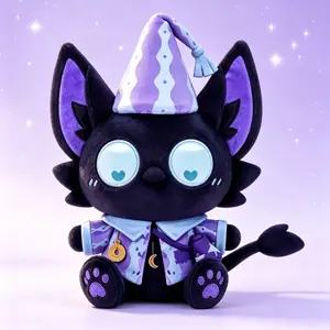 Cute Dark Magic Black Cat Plush Ornament, Halloween Wizard Black Cat Stuffed Animal, Soft Desktop Home Decor, Ideal Present for Children