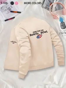 Casual Fashion Men's Benito Bowl Football-Printed Baseball Jacket, Zip-Front Nurse Jacket, 4-Way Stretch Fabric, Comfortable & Fashionable Workwear, Apparel for Medical Professionals, Durable Nursing Jacket
