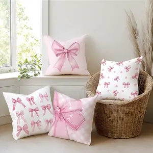 4 Piece Watercolor Bowknot Pillow Covers, Single-Sided Print, Simple Home Decor for Living Room Bedroom, No Insert Included