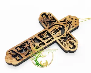 Nativity Scene Cross tree Ornament Story of the birth of Jesus Christ | Olive wood Gift Handmade in the Holy Land |Christmas tree decoration