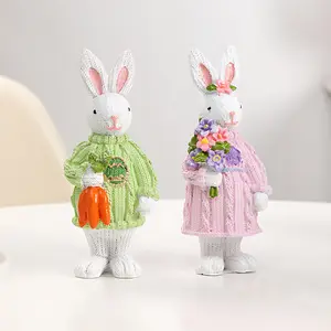 Adorable Sweater Rabbit Resin Figurine Easter Home Party Decoration Must-Have Cute Bunny Ornament Gift for Family Friends Ideal for Table Mantel Shelf Decor Accents