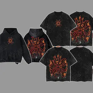 [Shibuya] "Kurama Nine Tailed Fox" - Naruto Shippuden Anime Vintage Wash Tees Unisex Acid Washed Heavyweight Cotton, graphic men clothing streetwear