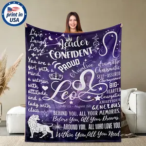 Flannel Throw Blanket with Leo Zodiac Constellation Design, 280GSM Soft Cozy Warm Comfortable Lightweight Portable for Couch Bed Sofa, Celestial Gift for Women Men Leo Birthday Anniversary Christmas