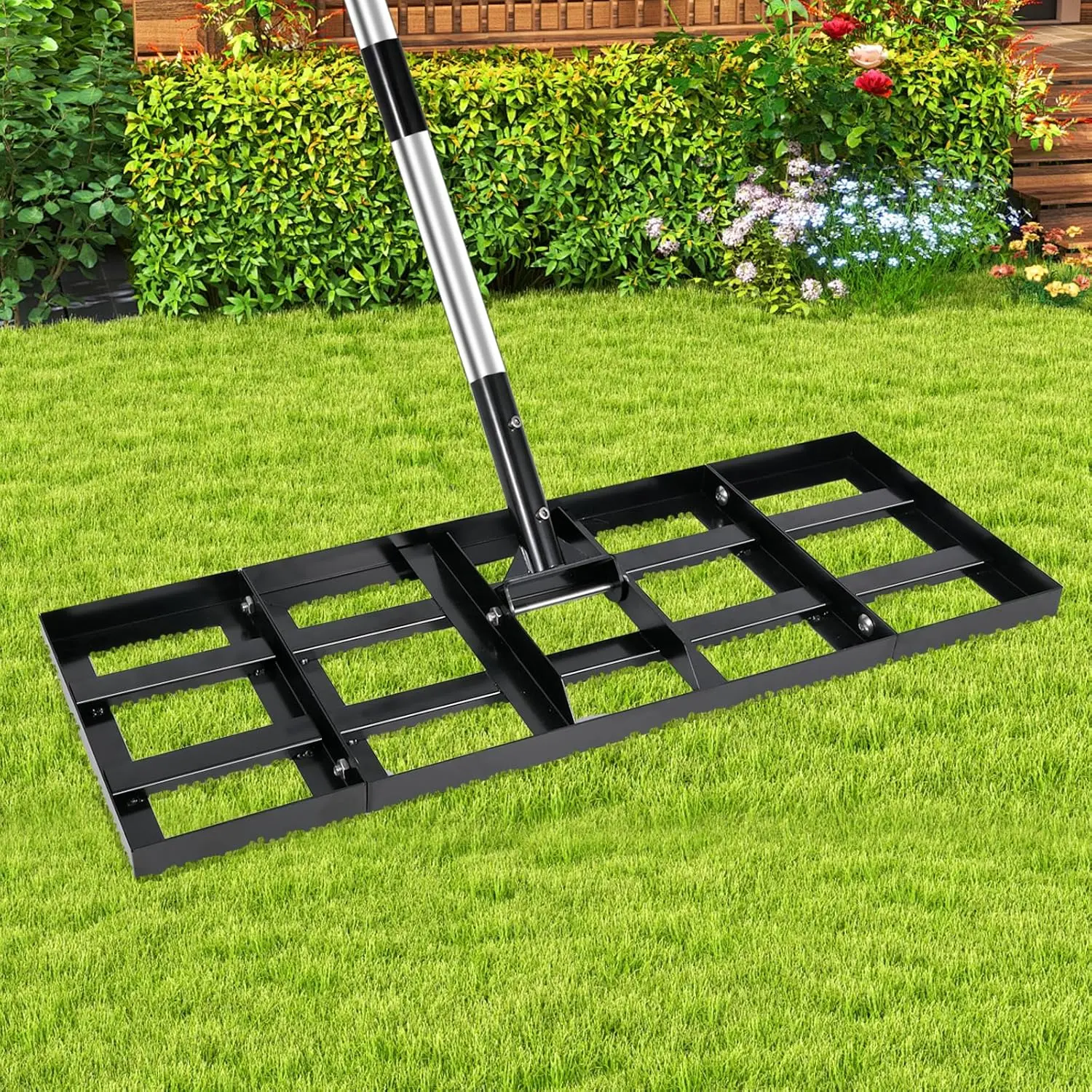 30"x10" Stainless Steel Lawn Leveler with 76" Adjustable Handle, Heavy-Duty Yard Leveling Rake for Garden, Golf Course, Farm, Pasture, Professional Lawn Care Tool