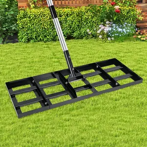 30"x10" Stainless Steel Lawn Leveler with 76" Adjustable Handle, Heavy-Duty Yard Leveling Rake for Garden, Golf Course, Farm, Pasture, Professional Lawn Care Tool