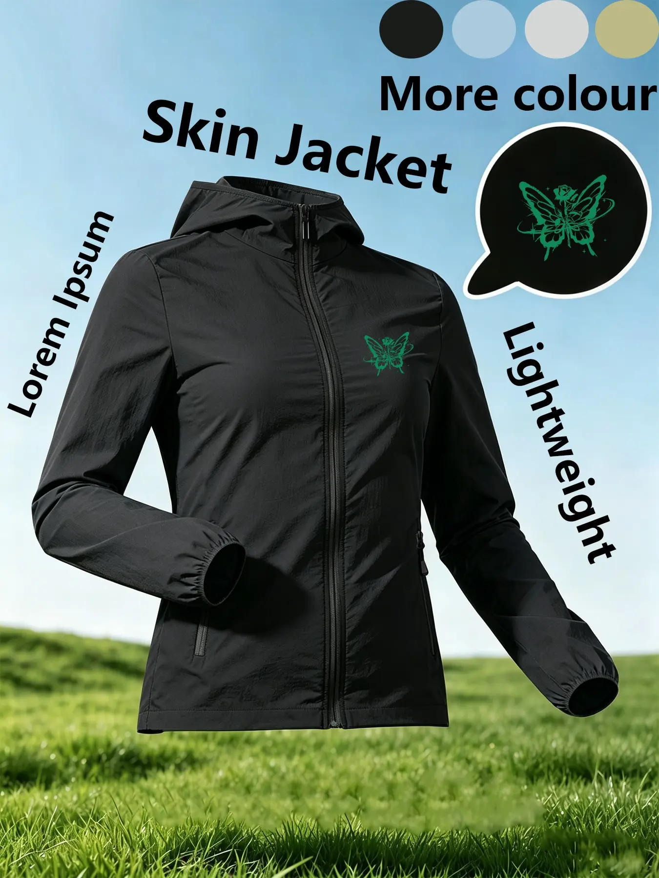 Womens Hooded Ultra-Thin Skin Jacket, Fashion Casual Trendy Comfortable Lightweight Breathable Quick Dry, Rose Butterfly Print, Loose Fit, Suitable for Daily Commute Outdoor Travel, Multi-Color Available All Season Versatile