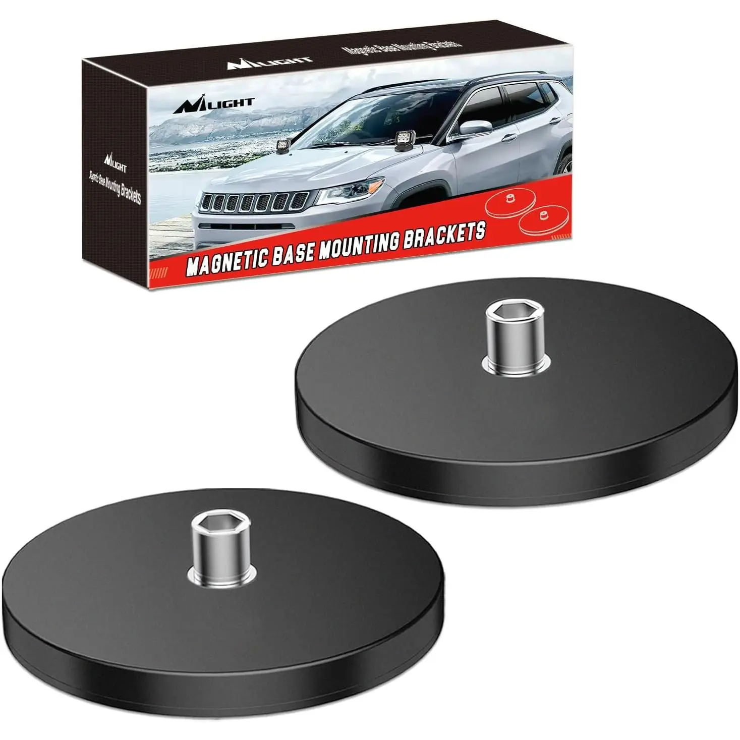 Nilight 2PCS Rubber-Coated Magnetic Base LED Light Bar Mounting Brackets - Car Lighting Bottom-Mount, 3.4" Diameter, Universal Fit Automotive Accessories for Offroad Work Auxiliary Lamps