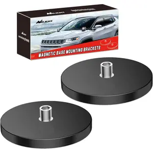 Nilight 2PCS Rubber-Coated Magnetic Base LED Light Bar Mounting Brackets - Car Lighting Bottom-Mount, 3.4" Diameter, Universal Fit Automotive Accessories for Offroad Work Auxiliary Lamps