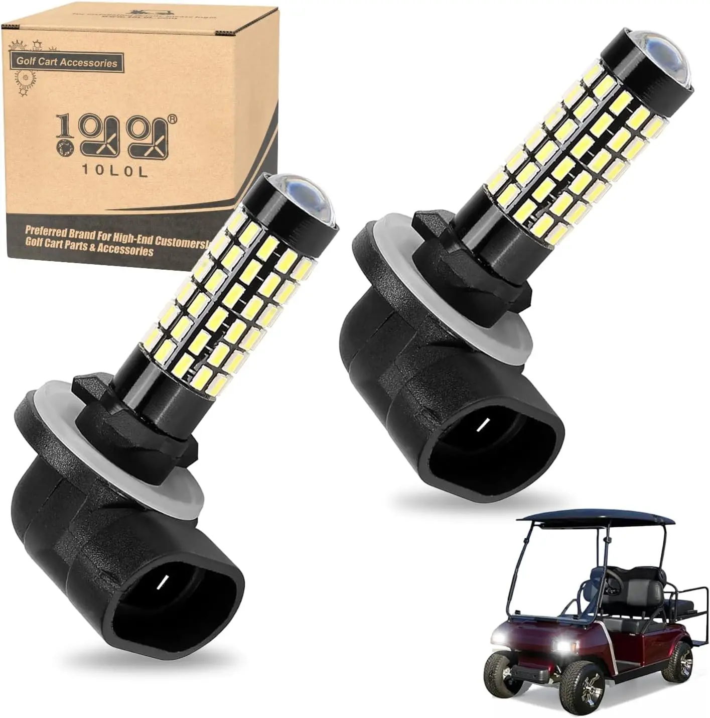 10L0L 881 Golf Cart Headlight Bulbs for EZGO, Club Car DS Precedent 1981-up | 4W Head Light or Fog Light Replacement, Compatible with 886 889 894 896 898, Pack of 2; 360° wicks; 50k hrs; 12V;
