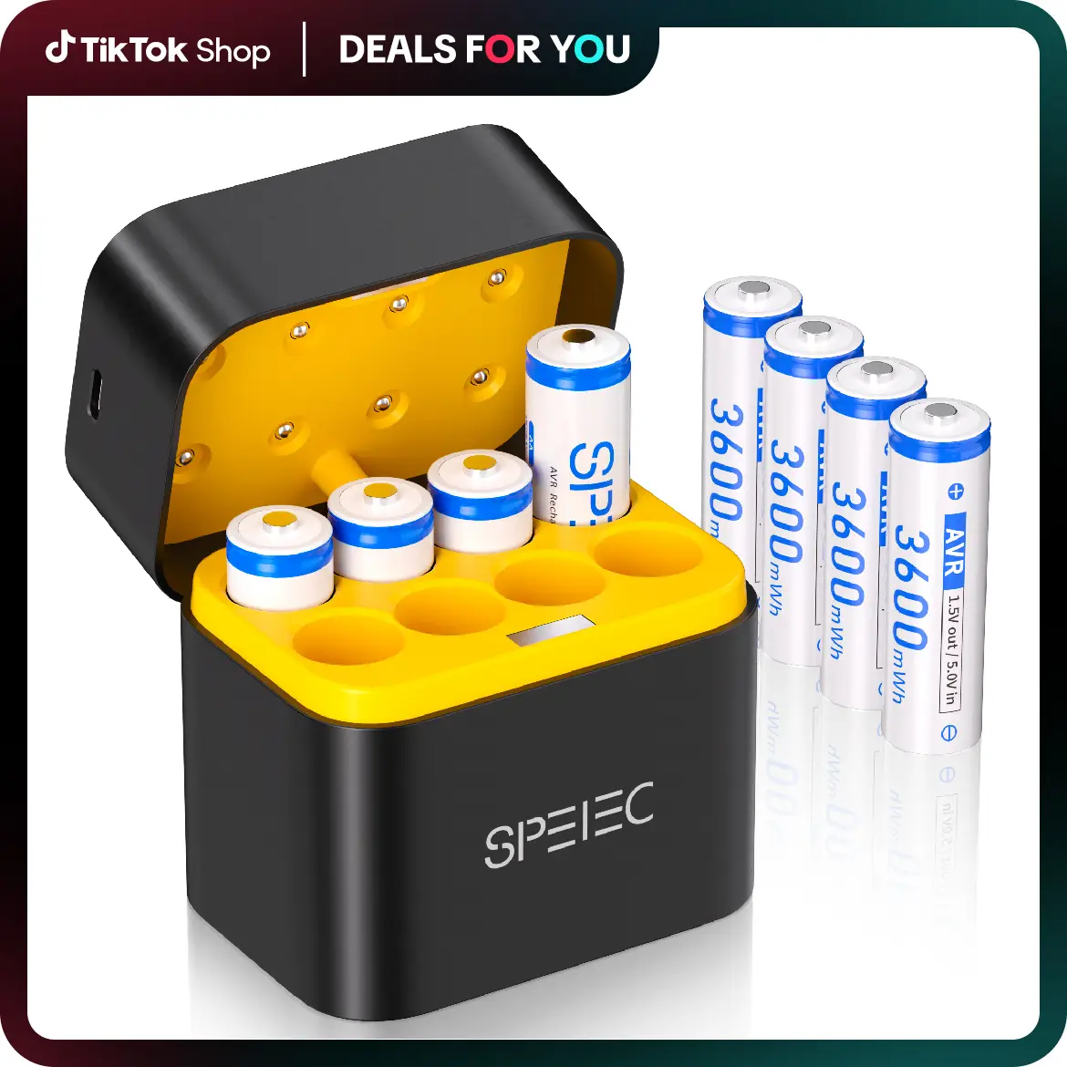 SPELEC 3600mWh Compatible with AA Lithium Batteries 8 Packs with Fast Charger, Rechargeable 1.5V Long-lasting Large Capacity AA Battery Pack Smart Cha