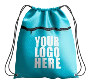 Drawstring Bag with Zipper Seafoam