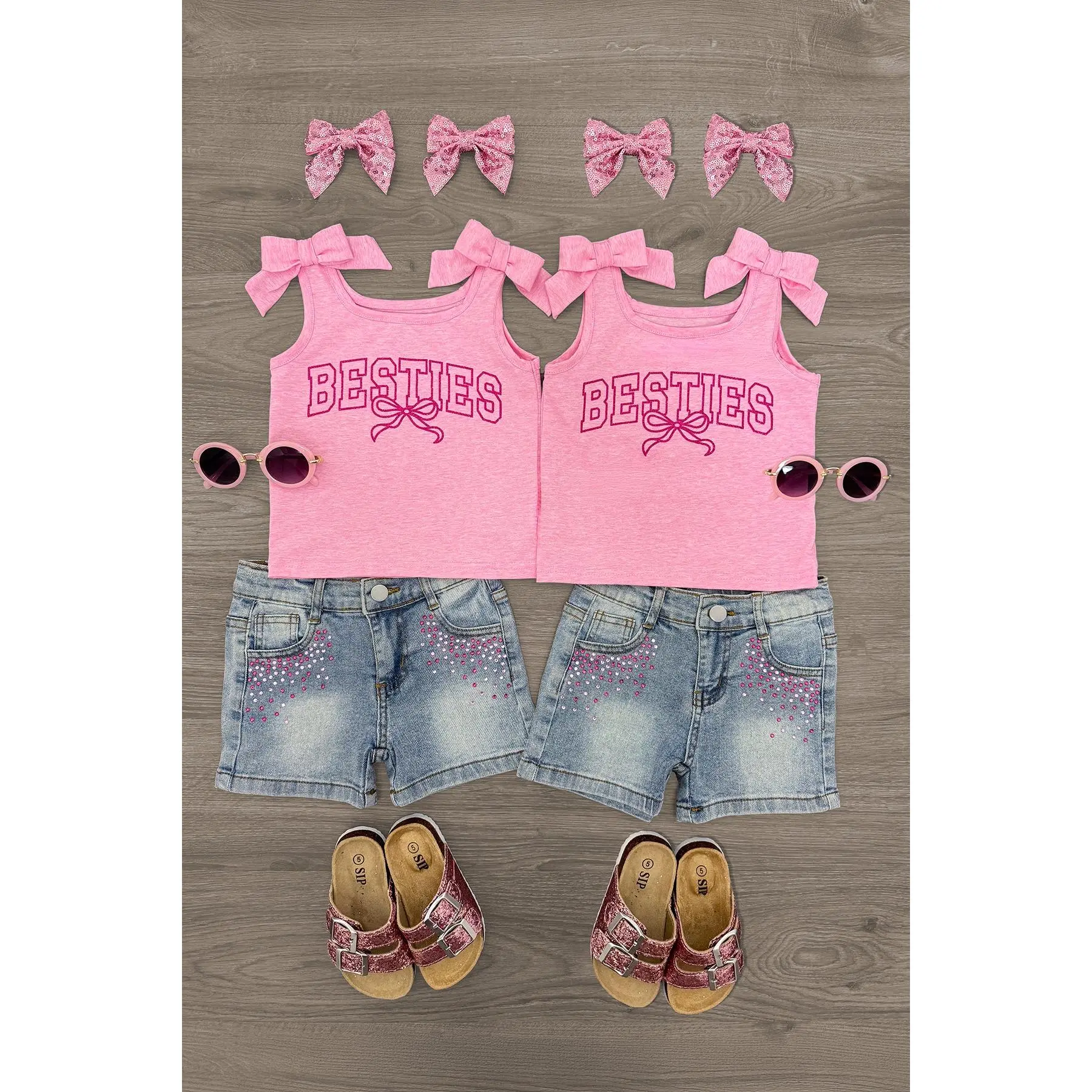 "Besties" Denim Short Set