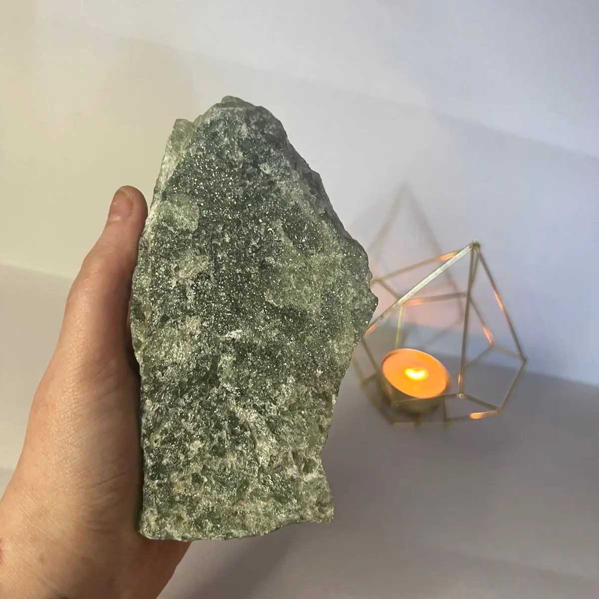 Raw green strawberry quartz chunk