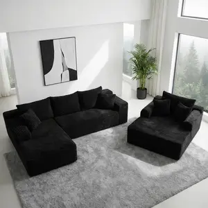 Corduroy Cloud L-shaped Modular Living Room Sofa Set & Single-person Cinema Sofa Set Non-wooden Split-style Home Sofa Set for Living Room bedroom room reading soft plush U-Shaped Bed