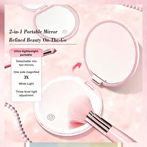 LED Compact Lighted Handheld Mirror - 3X Magnification, USB Charging Cable Included, Mini Pocket Mirror for Purse, Travel (Pink) size makeup tool